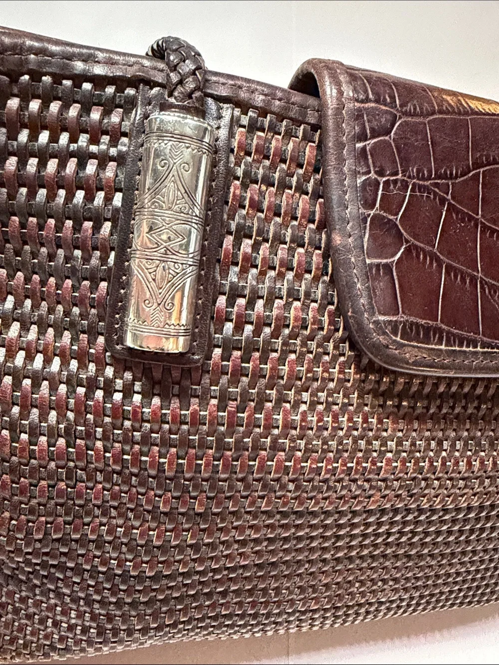 Brighton Woven Leather Shoulder Bag - Dark Brown